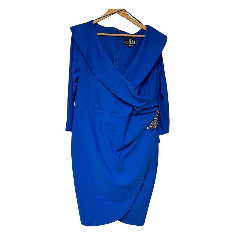 Alex Evenings Royal Blue Embellished Wrap Dress Elegant Evening Gown 16W